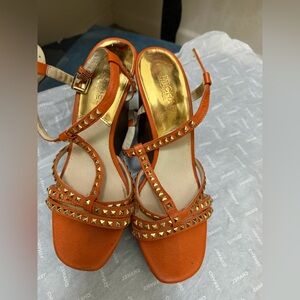 Michael Kors Orange Pyramid-Stud Slingback Heels